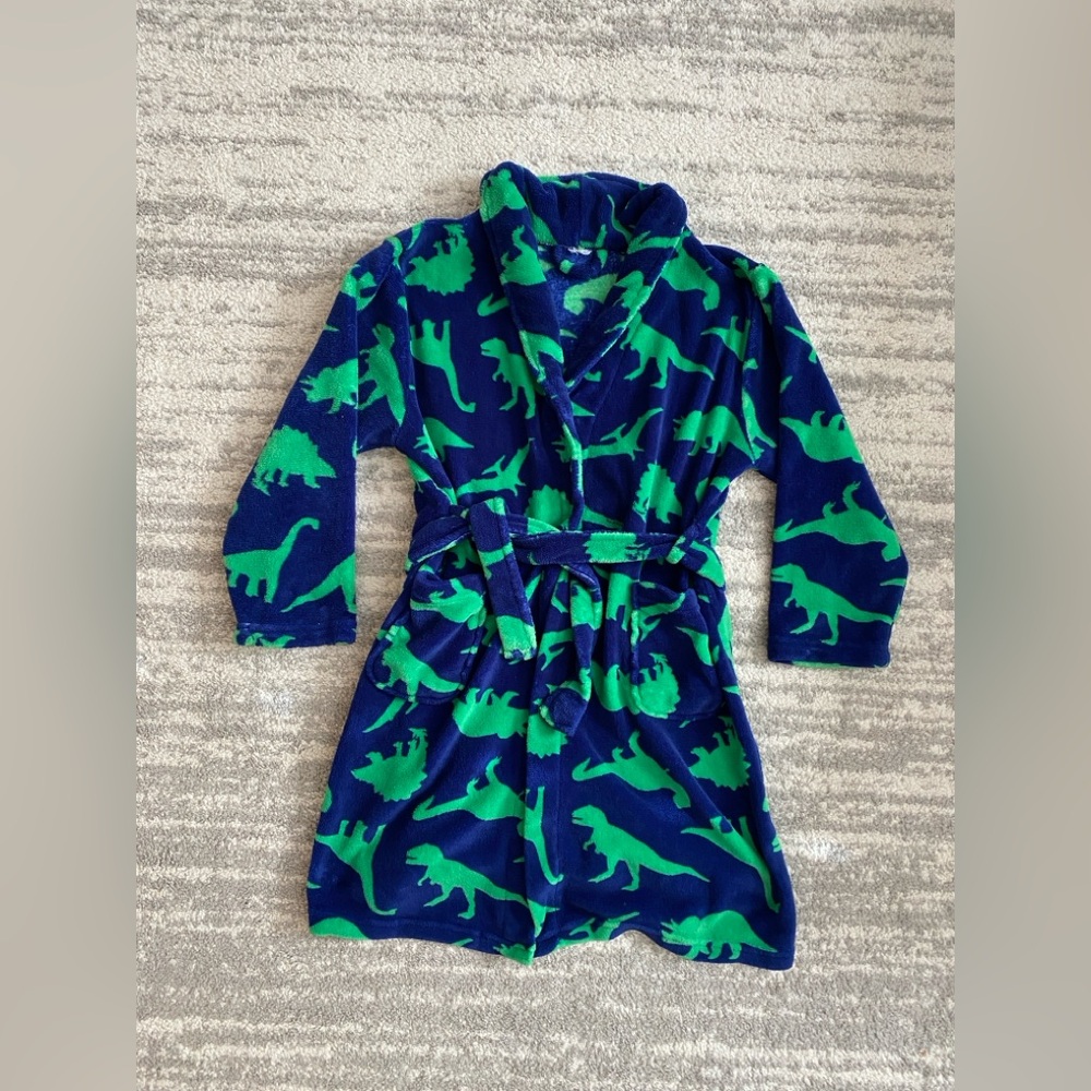 Kids Dinosaur blue green plush robe